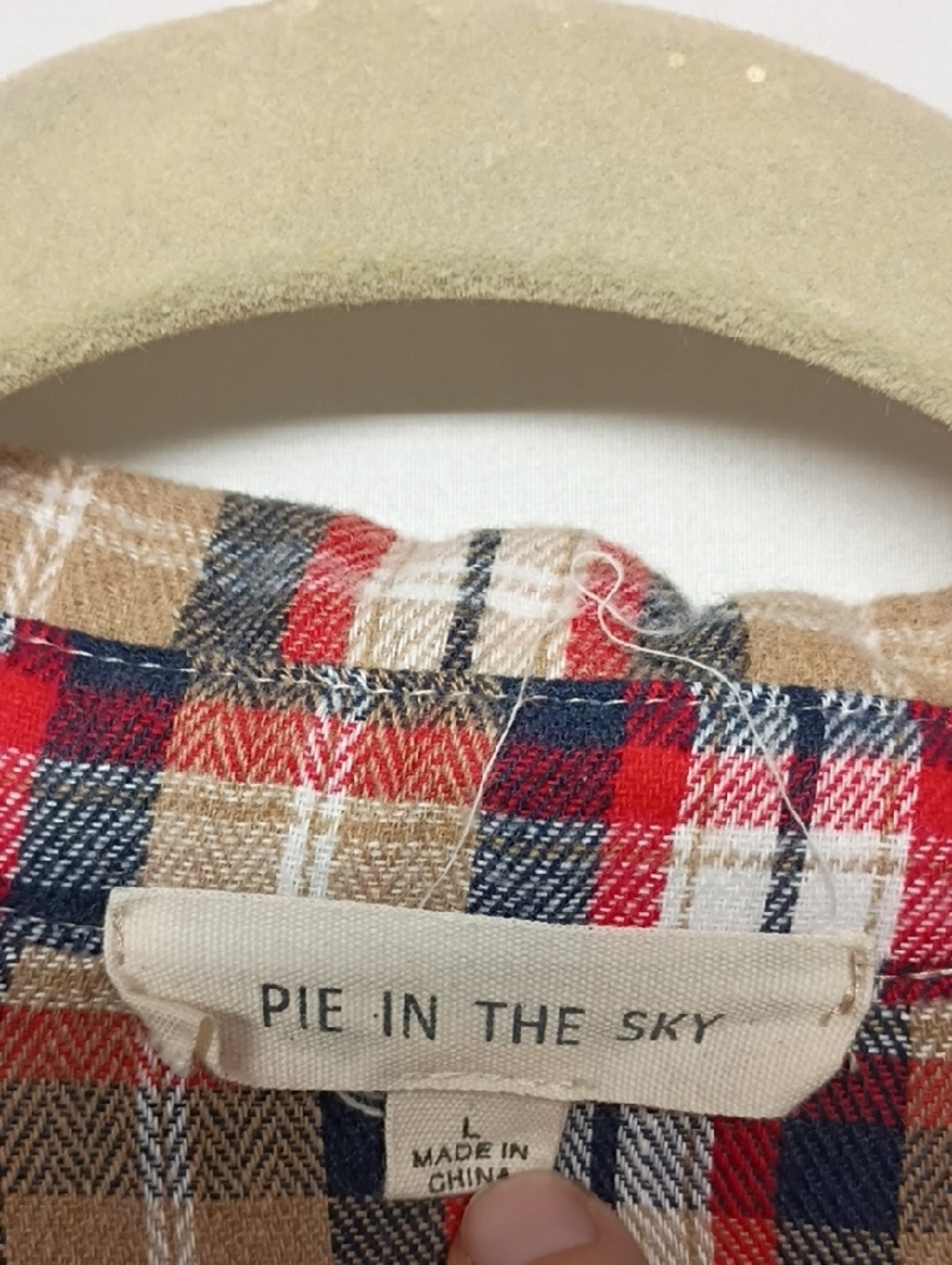Plaid Button-Down Shirt with Graphic Back - Beige, Red & Gray - Picture 2 of 9